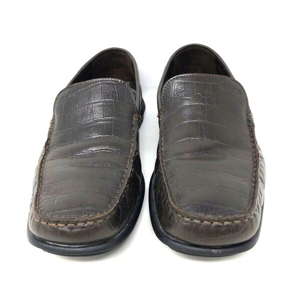 Ecco Leather Croc Embossed Driving Loafers Mens Size 41 US 10 Euro Preppy Mocs - Picture 3 of 13